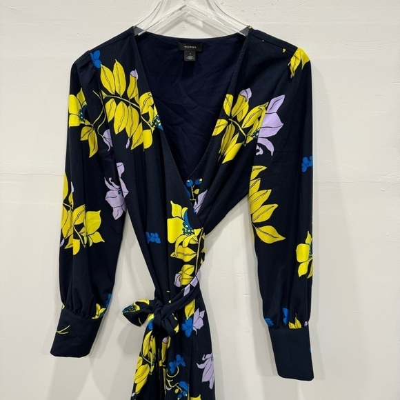 Halogen Long Sleeve Wrap Dress Blue Floral Belted Small - Picture 4 of 9